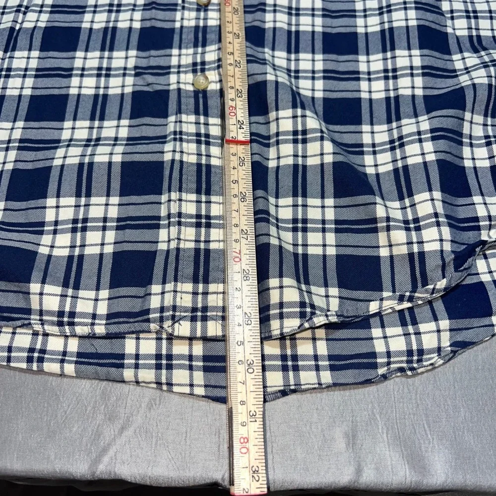Pony Polo Ralph Lauren Mens Large Navy White Plaid Cotton Button Down Shirt Sz L